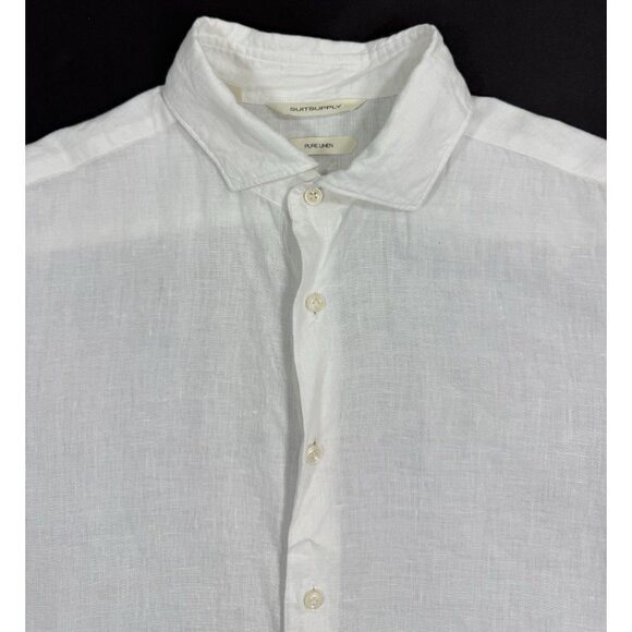 SuitSupply Mens Shirt Pure Linen Leggiuno Sz 16/16.5 41/42 Slim Fit Long Sleeve - Picture 2 of 12
